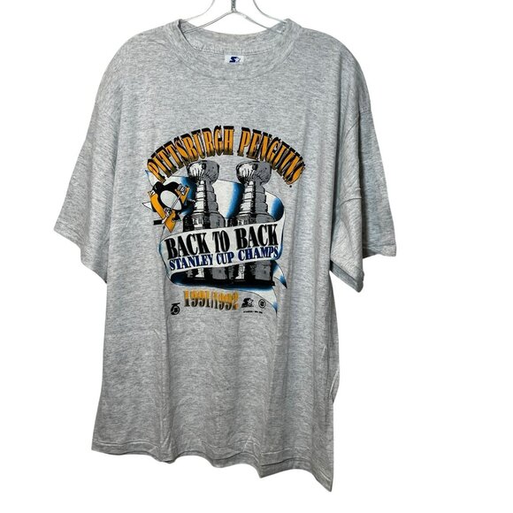 Pittsburgh Penguins Back to Back Stanley Cup Champs 1991/92 XL Single Stitch Tee - Picture 1 of 7